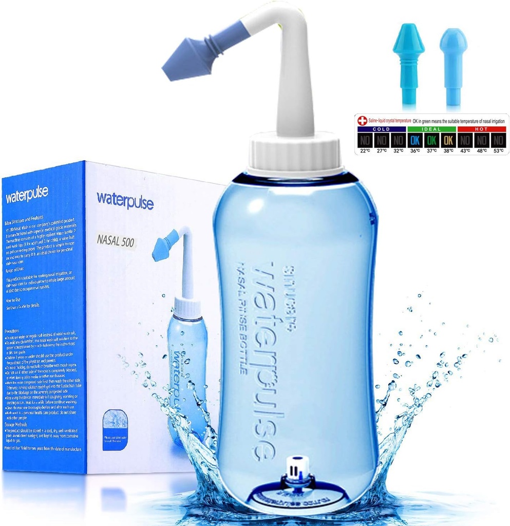 Darate Neti Pot Sinus rengjøringsflaske, nese vaskeren trykk rengjøring nasal irrigasjon for voksen og barn BPA gratis med klistremerke termometer (500ML)