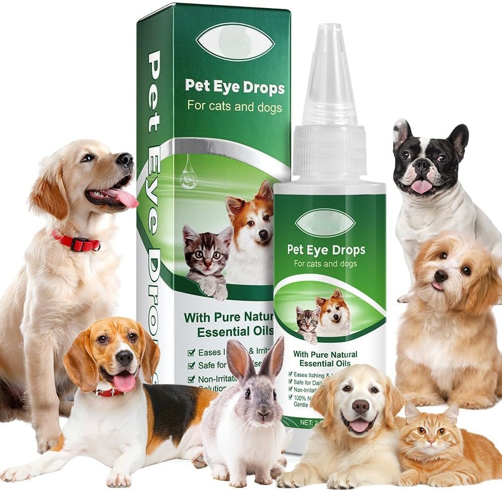 AIQIUSHA Hunde Øye Dropper 60ML for alle dyreøye vask, Hjelper lindre rosa øye og allergi symptomer, Eases kløe og irritation, med ren naturlig essensielle oljer 100% naturlig, trygt, gentle og ikke-giftig