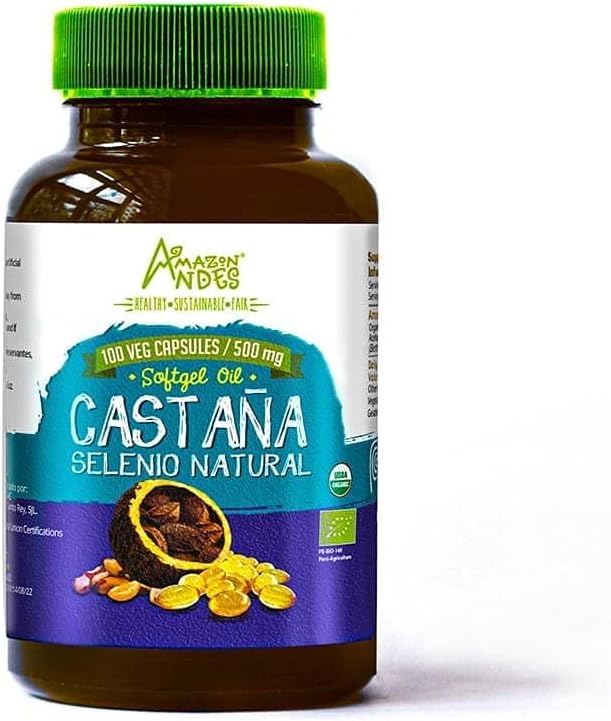 Andes Brasil Nuts Oljekapsler - Rik kilde til selen & sink - Recap Hormonal Effect - Vegan, ikke-GMO, Glutenfri og rettferdig handlet - 100 Softgel piller (500 mg) - USDA sertifisert - laget i Peru