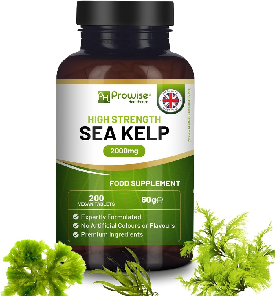Hav Kelp 2000mg 200 Vegan tabletter | Naturlig kilde til Iodin | Premium ingredienser | Stolt laget i Storbritannia av Provisor