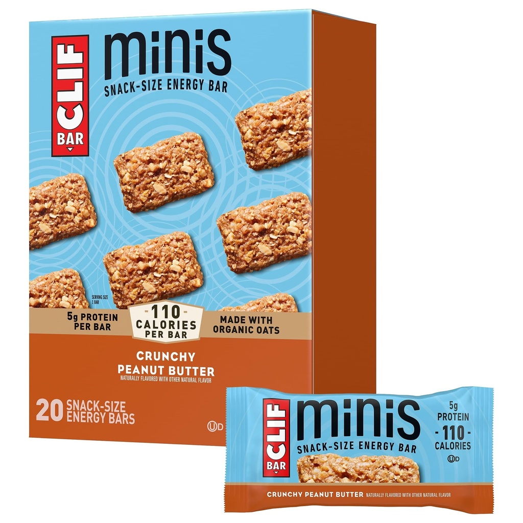 CLIF BAR Minis - Crunchy Peanut Smør - laget med organisk havre - 5g Protein - Ikke-GMO - Plant Basert - Snack-Size Energy Bars - 0,99 oz. (20 Pack)