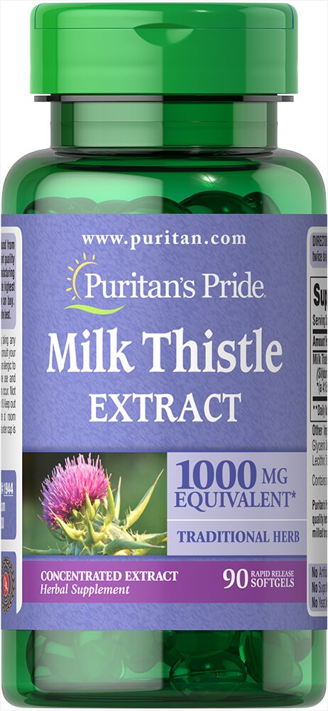 Puritan Pride Milk Thistle 1000mg, 4:1 Ekstrakt (Silymarin), 90 greve