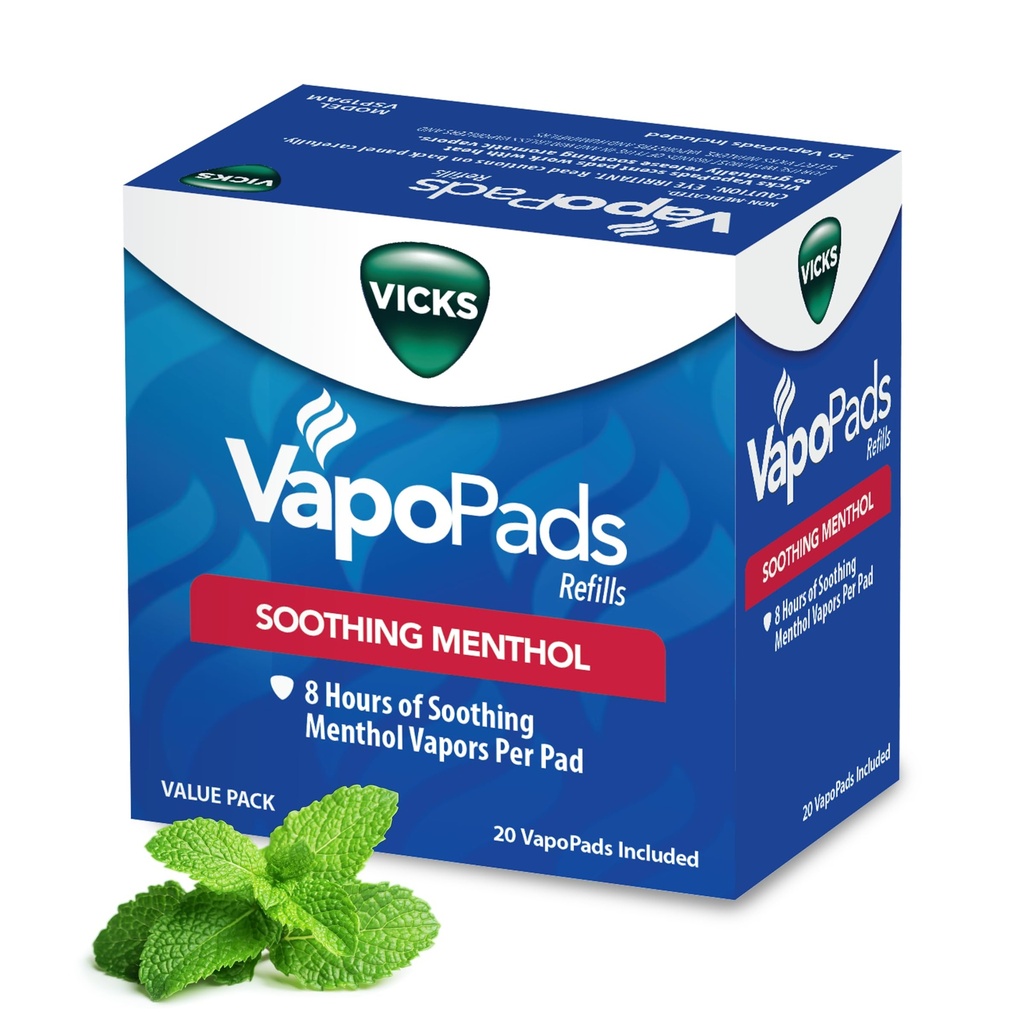 Vicks VapoPads Original Menthol Scent - Vapor Pads Påfyll for Vicks Humidifiers og Damp Inhalere, Scent Pads for Congestion og Cough Relief, 20-Pack, Box Farge May Vary