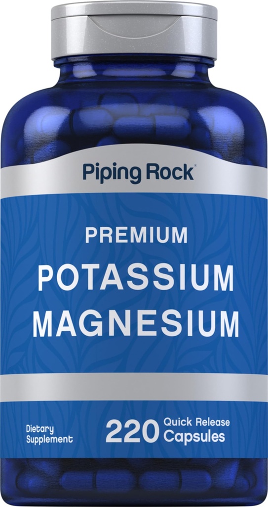 Piping Rock Kalium Magnesium Supplement | 220 Kapsler | Ikke-GMO, Glutenfri Premium Kompleks