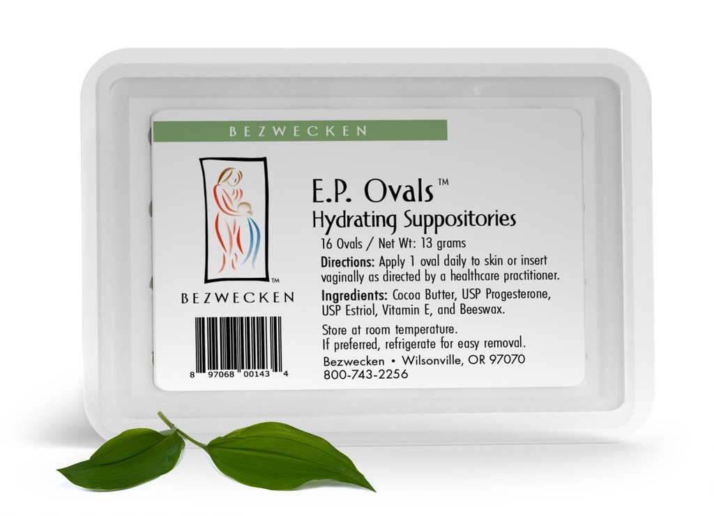 Bezwecken E.P. Ovals – 16 ovale suppositorier - Profesjonelt formulert til alleviate Vaginal tørrhet i Menopausal kvinner - unik blanding av progesteron & estriol - Naturlig Vaginal Lubrication