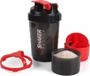 Shaker Flaske,16oz Protein Shaker Flasker med blandings ball, 3 i 1 Leak-sikker GYM Shake Cup med pulver lagring & pille skuffe, ideell for trening, BPA gratis(rød)