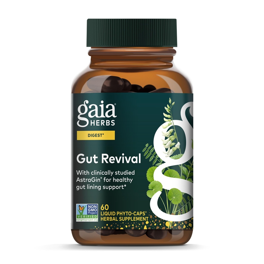 Gaia Herbs Gut Revival - Herbal Digestive Supplement til å støtte Gut Helse - Laget med Astragalus, Gotu Kola, Jujube og mer - Gratis fra Dairy, Soya & Gluten - 60 Vegan Capsules (60 Services)