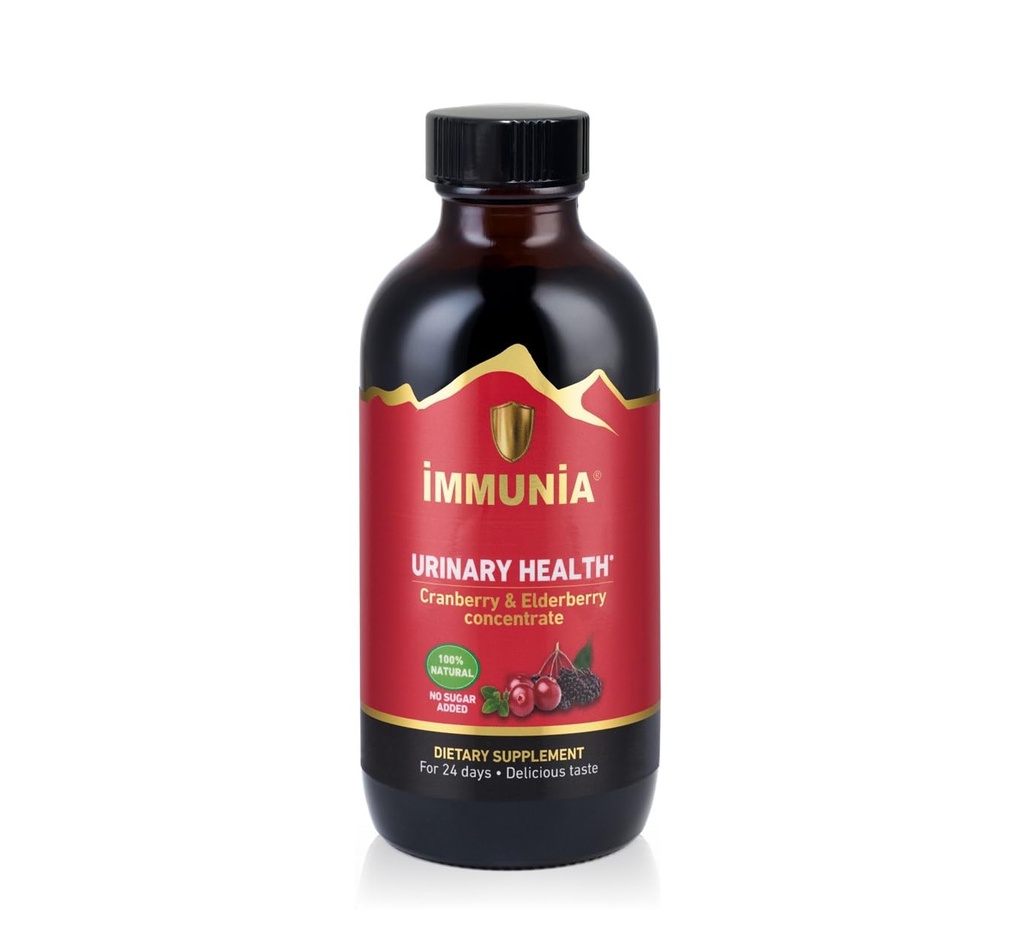 Immunia urinhelse. Tranbær & Elderberry Konsentrert for å forebygge urininfeksjoner. Naturlig. Delicious. 5 ml/dag. (1-pakke)