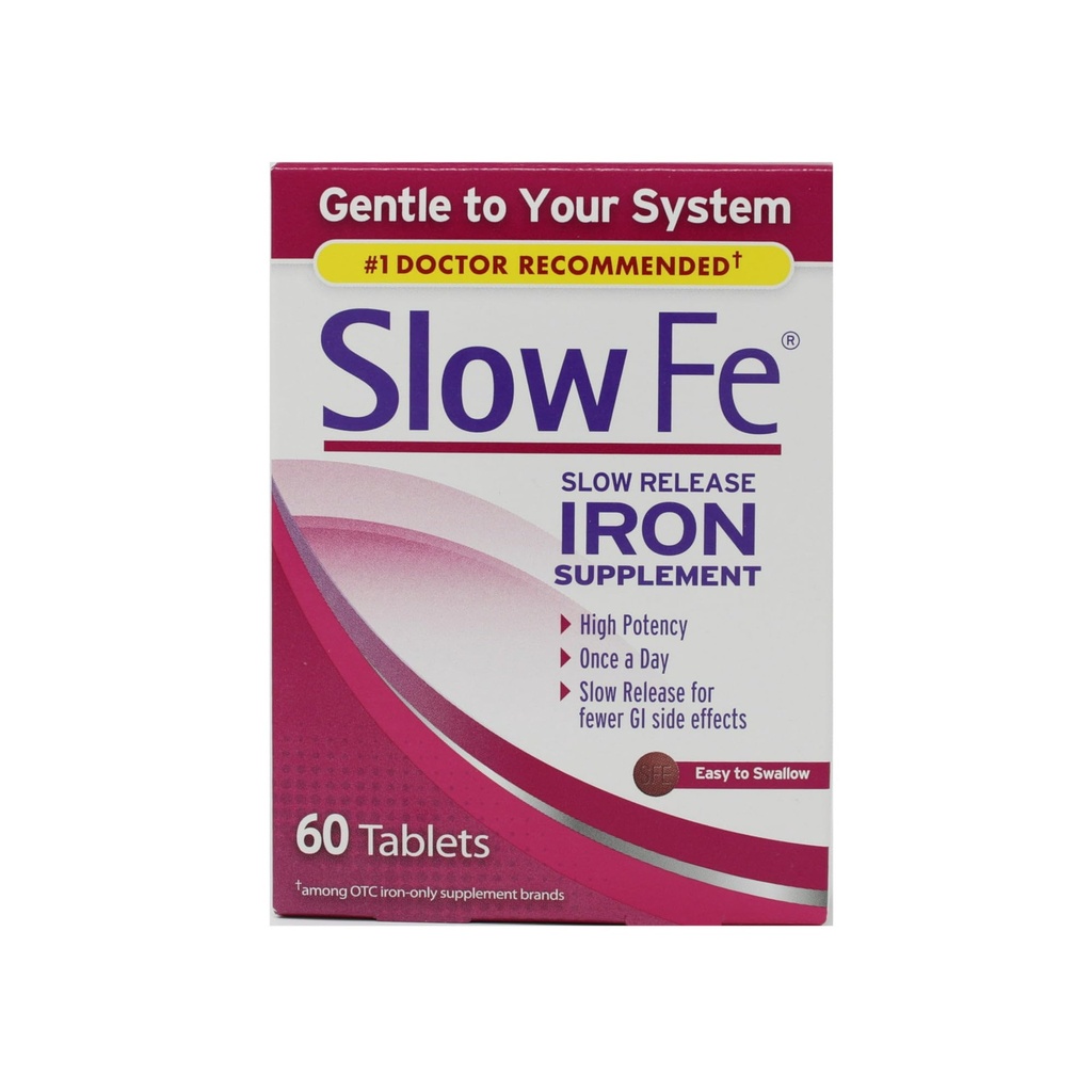 Slow Fe, høy styrke jern 45 mg, langsom release - 60 tabletter - Pakke med 3