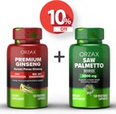 ORZAX Ginseng, 30% Ginsenosides 120 Vegatable kapsler og Sag Palmetto 2000 mg 120 Grønnsaker Kapsler, Bundle