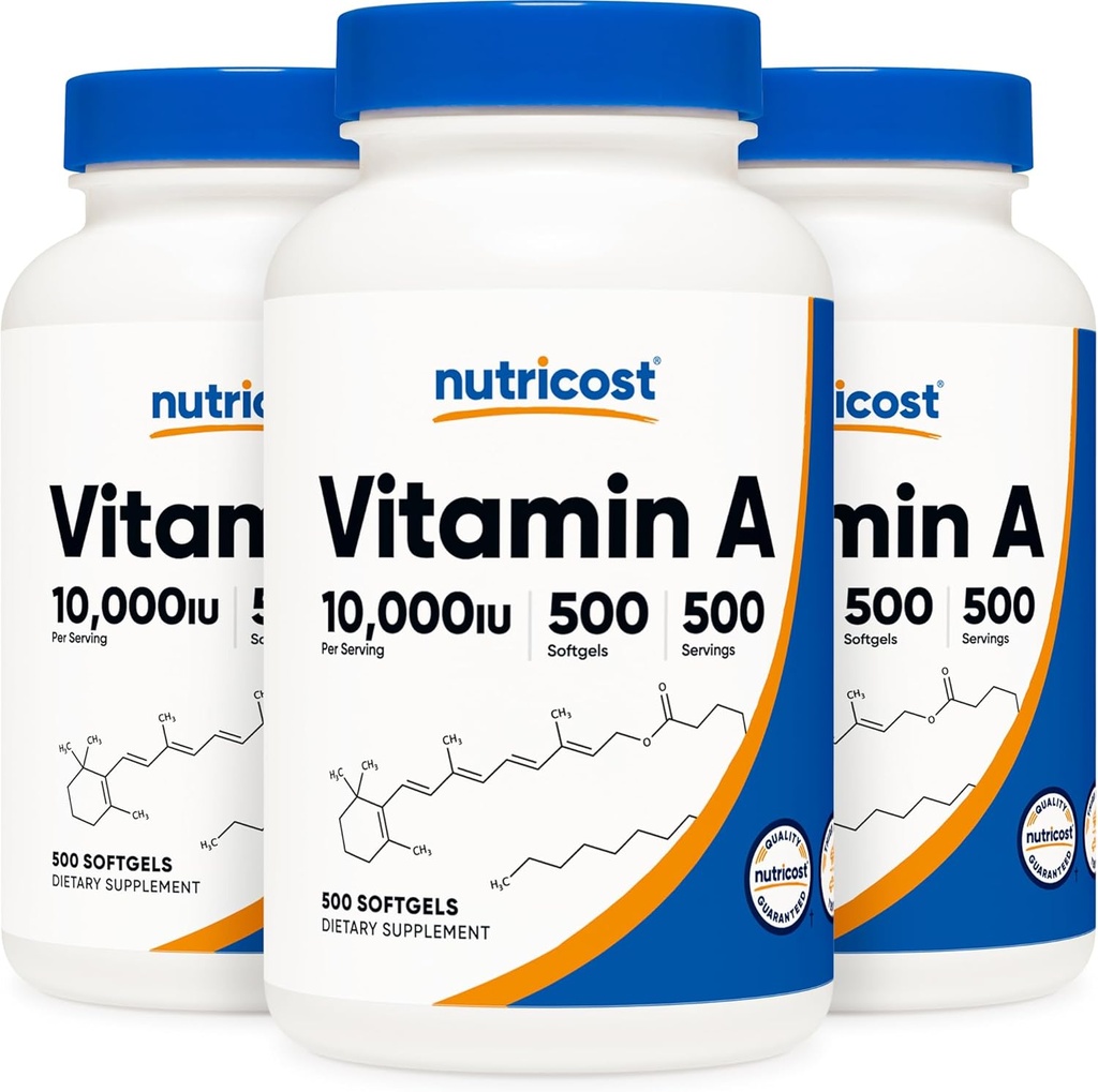 Nutricost Vitamin A 10.000 IE, 500 Softgels (3 flasker)