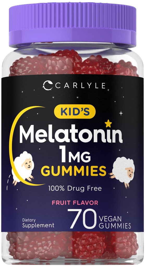 Carlyle Kids Melatonin Gummies | 1 mg 70 greve | Frukt Flavor Gummy | Vegansk, ikke-GMO, Glutenfri