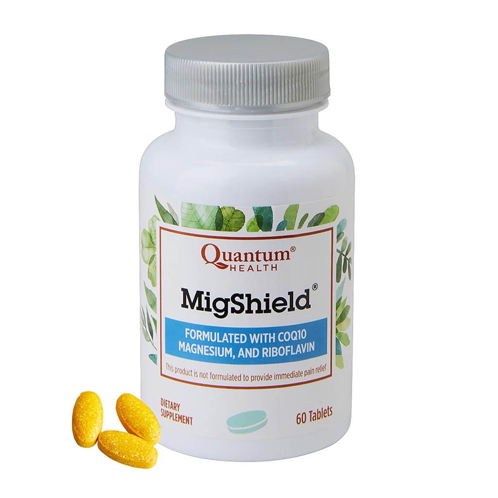 Quantum helse MigShield Magnesium Supplement med Riboflavin & CoQ10 hjelper fremme riktig funksjon av hjerne hjerte og muskler daglige ernæringsmessige essenser for kvinner og menn - 60 tabletter