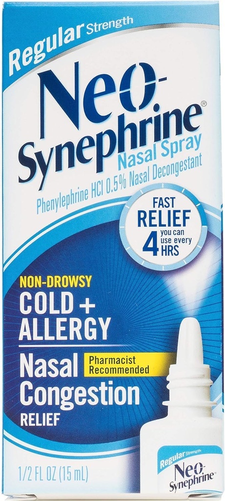Neo-Synephrine Nasal Decongestant Spray Regelmessig styrke 0,50 oz (PACK OF 3)