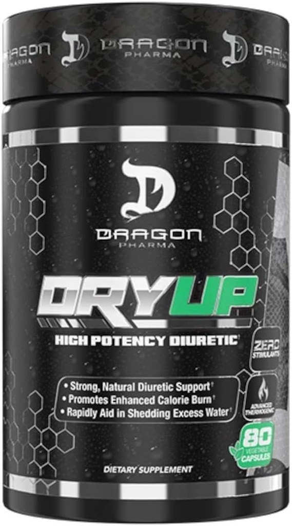 DRAGON PHARMA DryUp, høy potens Diuretisk og termogen Matrix, fleksibel bruk, stimul-fri kosttilskudd, perfekt til å forberede seg på konkurranse eller fotoshoots (80 kapsler)