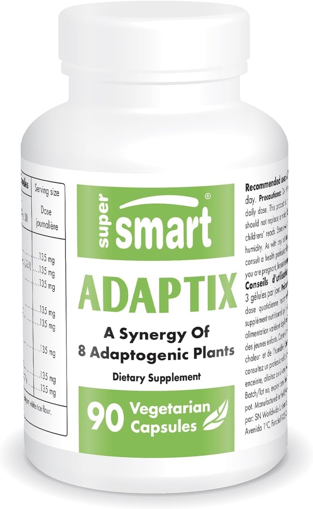 Supersmart Adaptix (Avansert Formula) - 8-i-1 Planteekstrakter - Adaptogen Urter med Ashwagandha, Astragalus, Ginseng, Reishi ikke-GMO & Glutenfri - 90 Vegetariske Kapsler