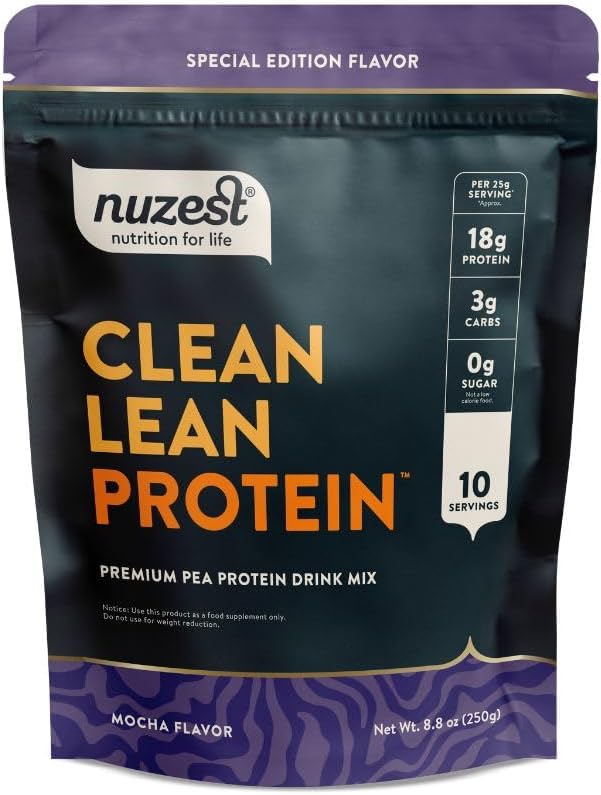 Nuzest - Pea Protein pulver - Clean Lean Protein, Premium Vegansk Plant Basert Protein pulver, Dairy Free, Glutenfri, GMO Free Protein Shake, Mocha, 8,8 oz