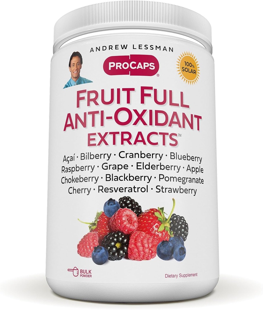 ANDREW LESSMAN Frukt Full Anti-Oksydant ekstrakter pulver 600 serveringer - 14 naturlige frukt og berry ekstrakter. Bilbær, tranebær, kornfrø, pomegranat, Resveratrol og mer.