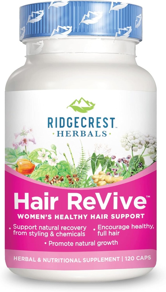 RidgeCrest Herbals hårreviv, ernæringsmessig hår Supplement med vitamin C, Biotin (6000mcg), sink og kobber, hårvitaminer for kvinner å støtte sunnt hår, hud og negler (120 Caps, 30 Services)