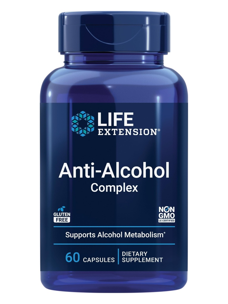 Livsforlengelse Anti-Alcohol Kompleks, vitamin C, sink, kornfrø, melk Thistle, kloveekstrakt, støtter sunn alkoholmetabolisme og optimal leverfunksjon, glutenfri, ikke-GMO, 60 kapsler