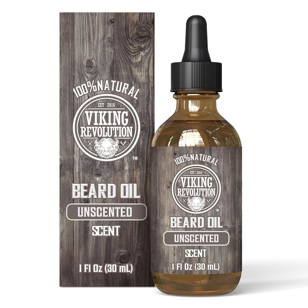 Vikingrevolusjon Uscented Beard Oil for menn - Naturlig Mens Beard Oil med Argan Olje og Jojoba Olje - Beard Softener, Styrker og Moisturizes - Beard Conditioner for menn (Uscented, 1 Pack)