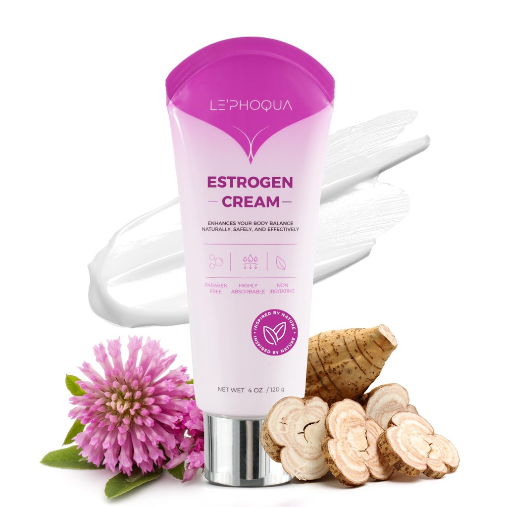 Estrogen Cream for kvinner Menopause Relief: Naturlig Bioidentical Estrogen Cream for hormonbalanse, Hot Flashes og Menopause Support - Topical Phytoestrogen Cream for ansikt, armer og Abdomen - 4 Oz