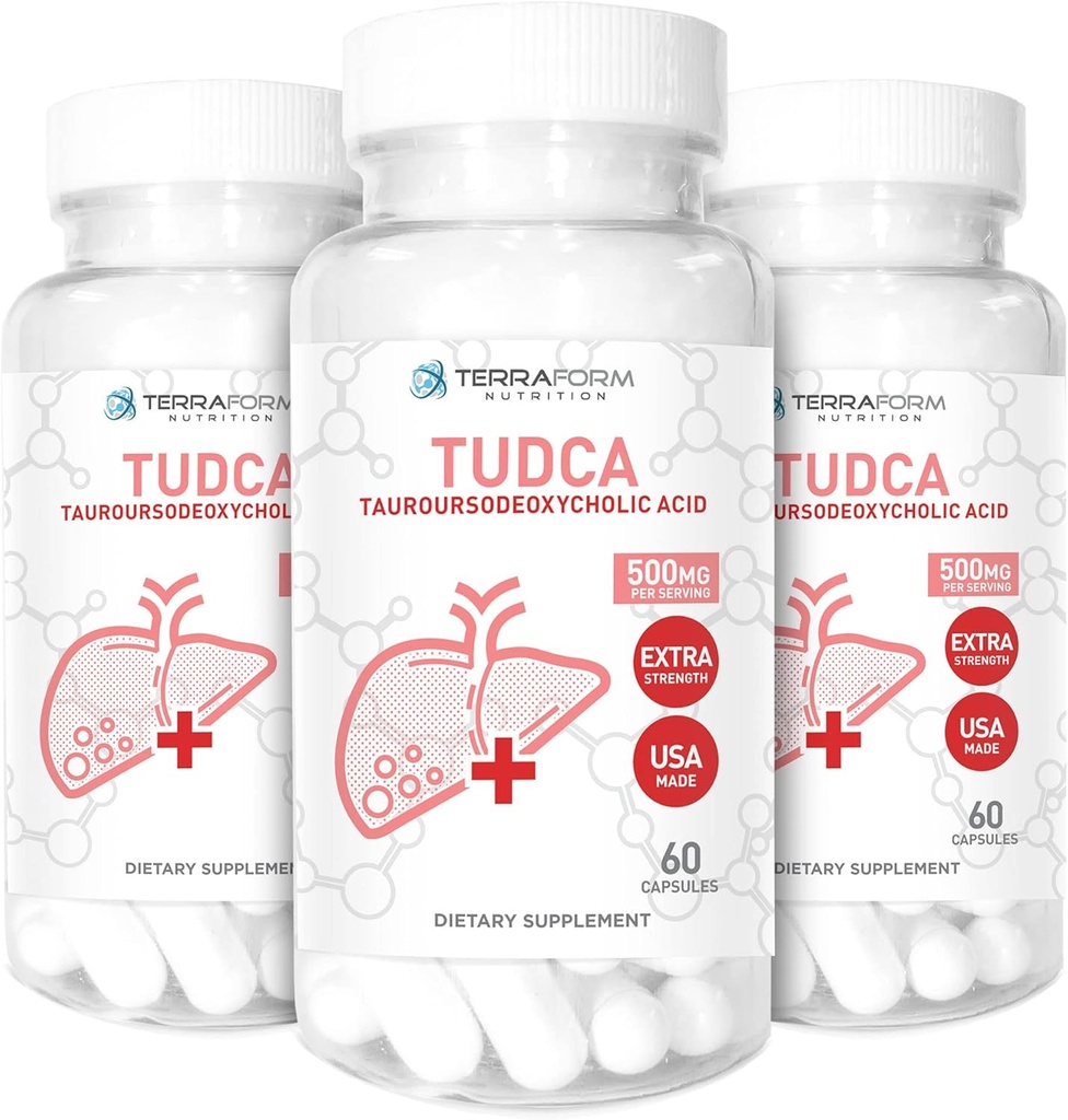(3 Pack) Terraform ren TUDCA (Tauroursodeoxykolsyre) - 500mg Per Serving - ren leverstøtte og helse - 60 kapsler