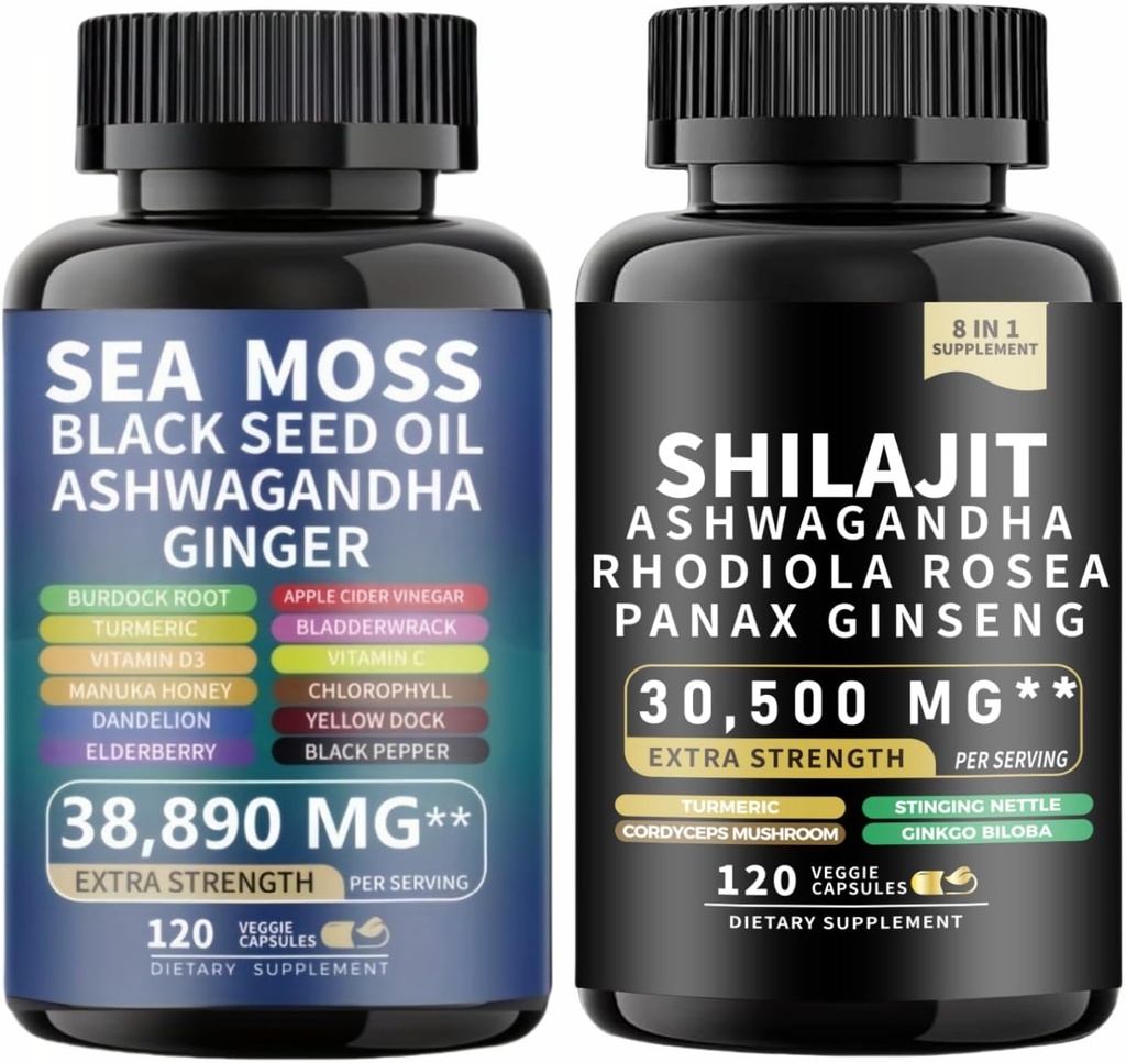 Hav Moss og shilajit Hav Moss Svart Seed Oil Ashwagandha Ginger&shilajit rhodiola rosea panax Ginseng (120 greve)