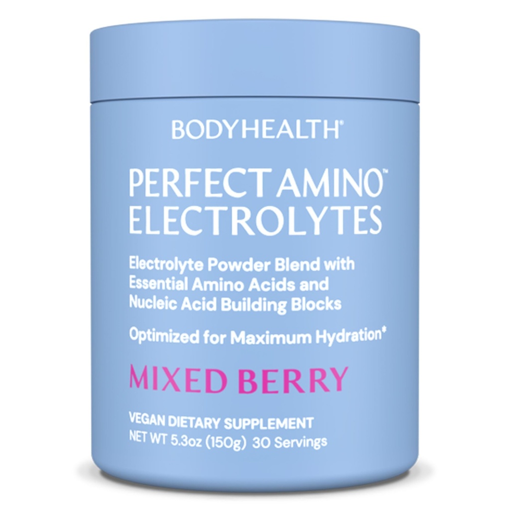 BodyHealth PerfectAmino Electrolytes pulver Ingen sukker, Keto sukkerfri Fasting Electrolytes Drikkemiks, Hydration pulver med spormineraler - Blandet Berry - 30 Services
