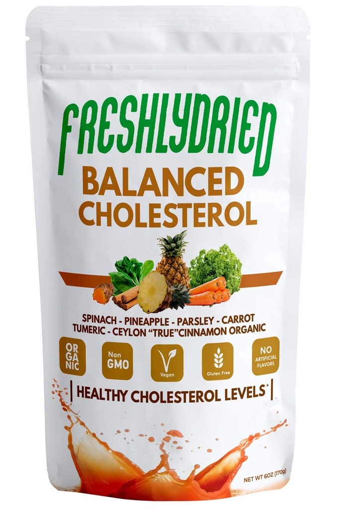 FreshlyDried Balanced Kolesterol pulver - støtter sunne kolesterol nivåer - w/Tumeric, Ceylon True Cinnamon, Spinat, Parsley, Pineapple - Vegansk-vennlig – 17 Services – 6 Ounces