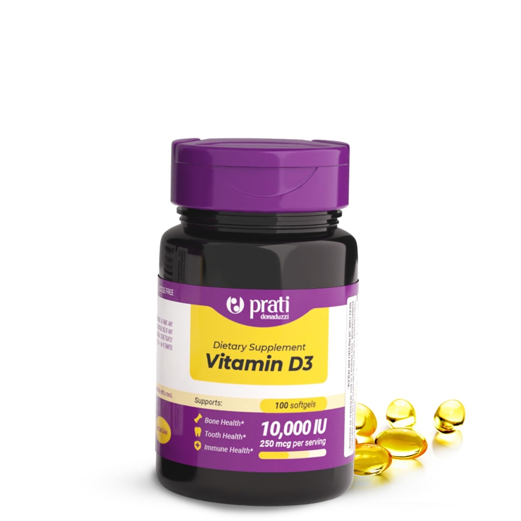 Vitamin D3 10.000 IE – 100 Softgels – Støtter forsvarssystem, bein og muskel helse – Familiestørrelse
