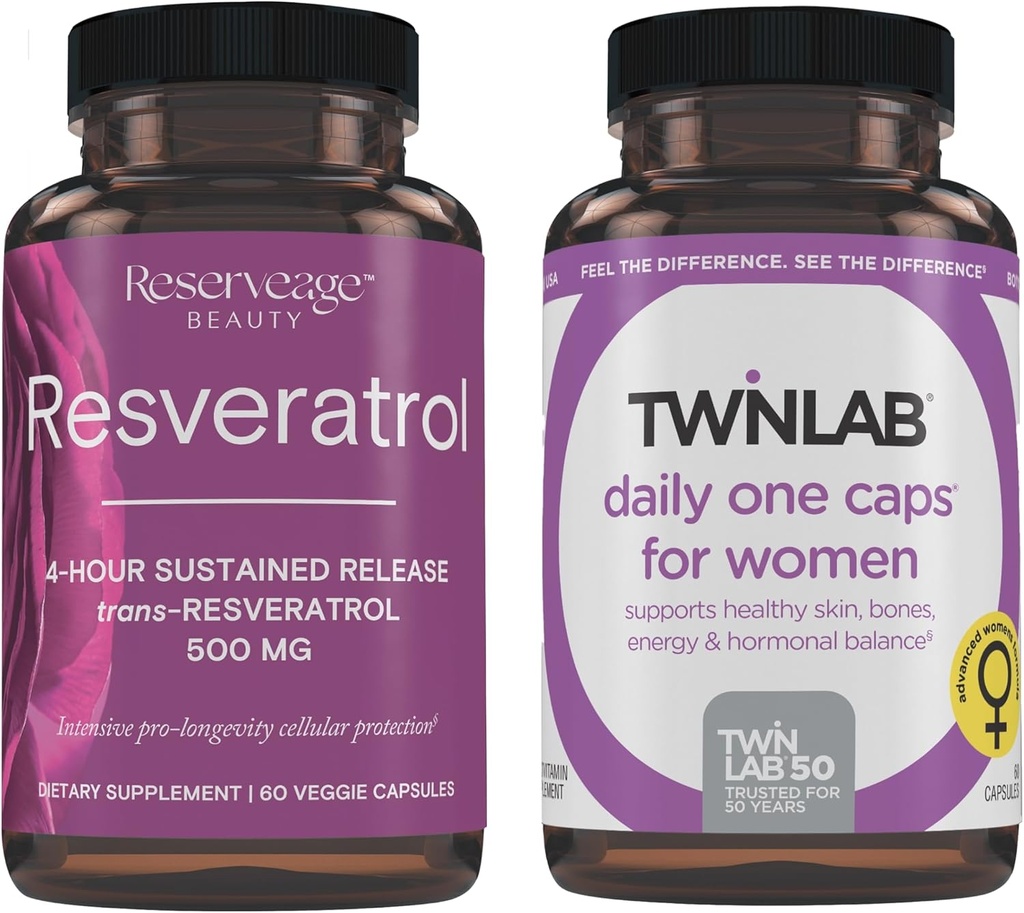 Reservasjon Skjønnhet Resveratrol 500 mg - Særskilt Trans-Resveratrol - Vegan Antioksidant Supplement for hjerne og hjerte helse 60 Kapsler & Twinlab TWL kvinners daglige en 60 ct