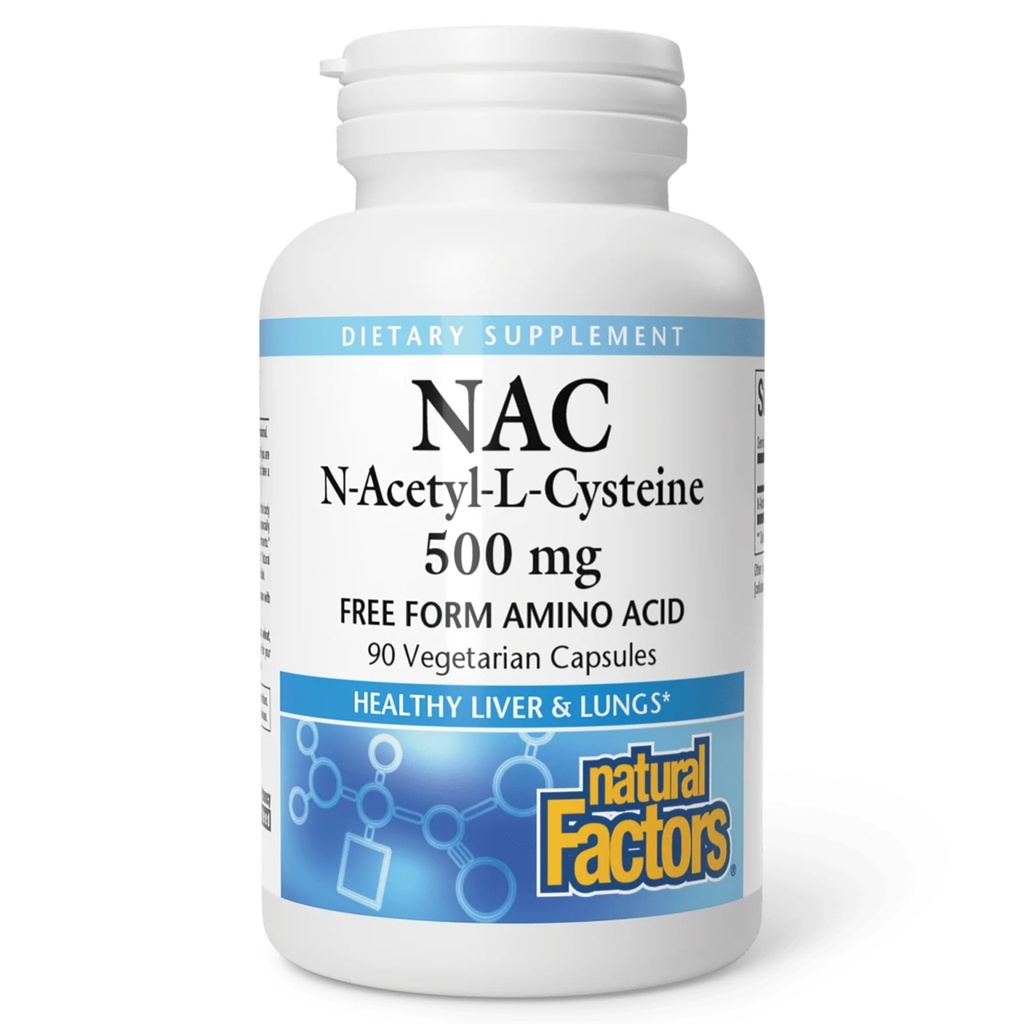 Naturlige faktorer N-acetyl-L-cysteine 500 mg - støtter sunn lever og lunger - Antioksidant støtte Supplement støtter immunsystem helse - 90 vegetariske kapsler (90 serveringer)