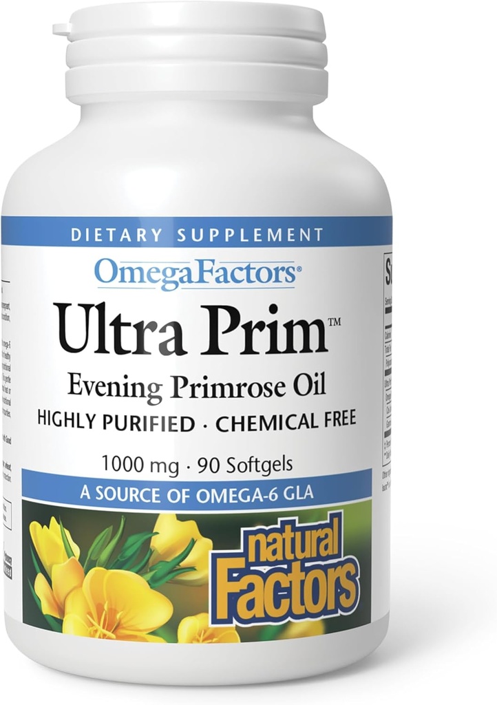 Naturlige faktorer Ultra Prim Kveld Primrose Olje 1000mg, En naturlig kilde til Omega-6 GLA, 90 Softgels