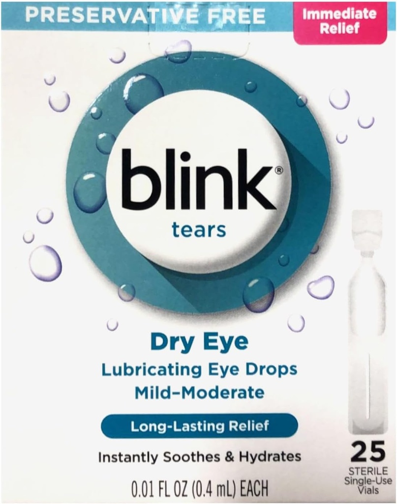 Blink Tårer Lubrerende Øyedråper Mild-Moderate Tørr Øye, 25 Pk - 0,01 oz, Pakke med 2