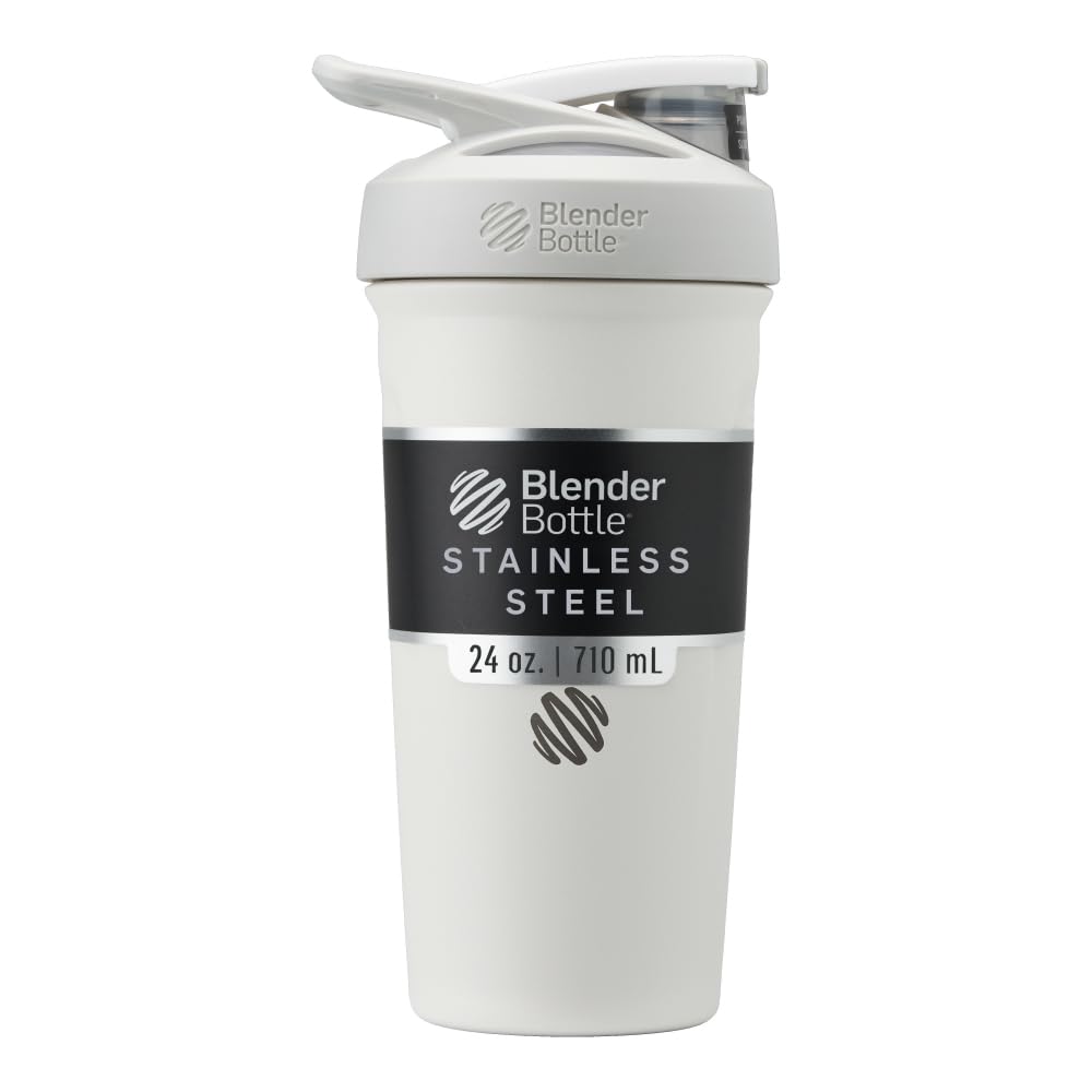 BlenderBottle Strada Shaker Cup isolert rustfritt stål vannflaske med Wire Whisk, 24-Ounce, hvit