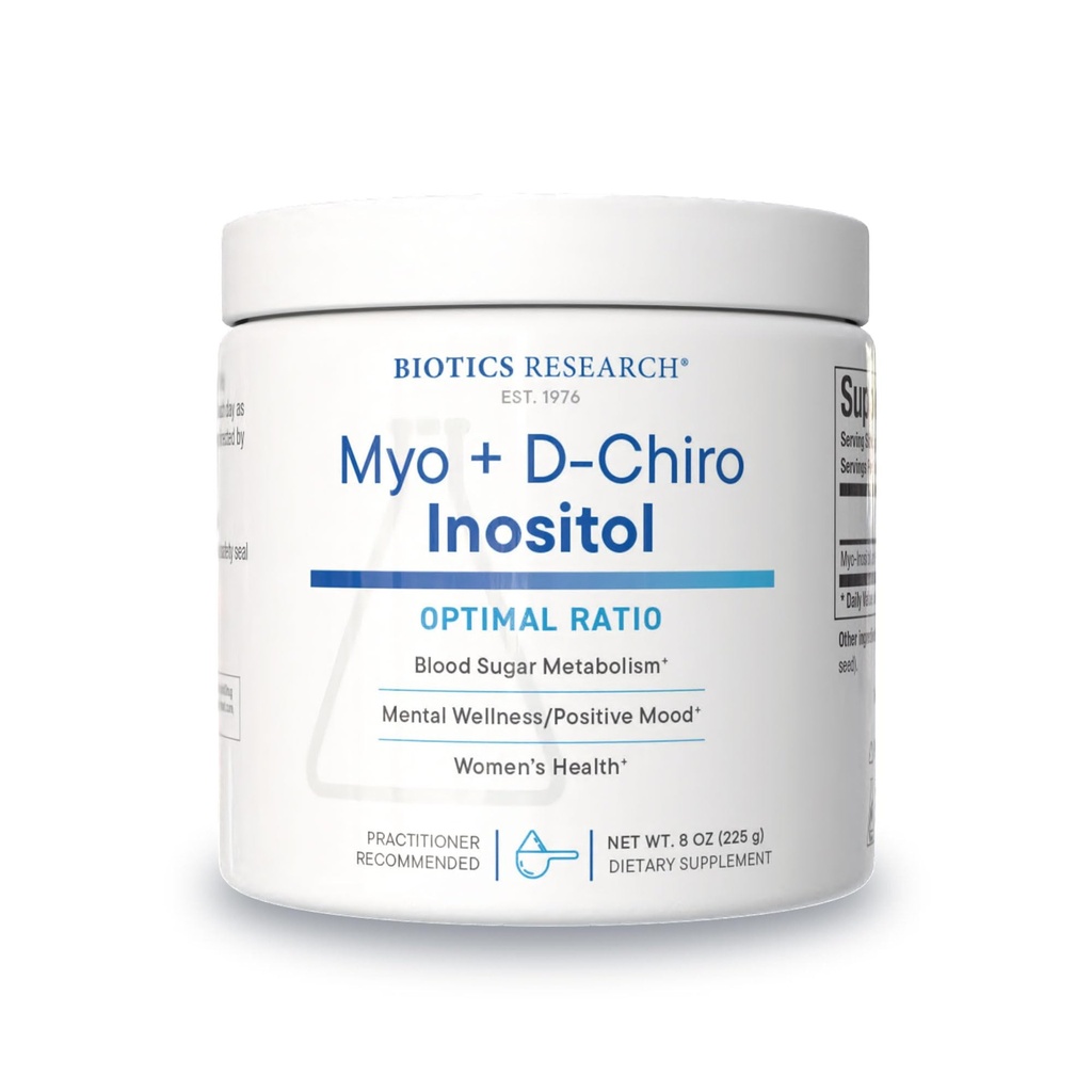 Biotikk forskning Balansert B8 pulver, Myo inositol og D Chiro inositol, 40:1 forholdet, kvinners helse, nevral kommunikasjon, fettmetabolisme, vaskulær helse, hårvekst 8 ovner