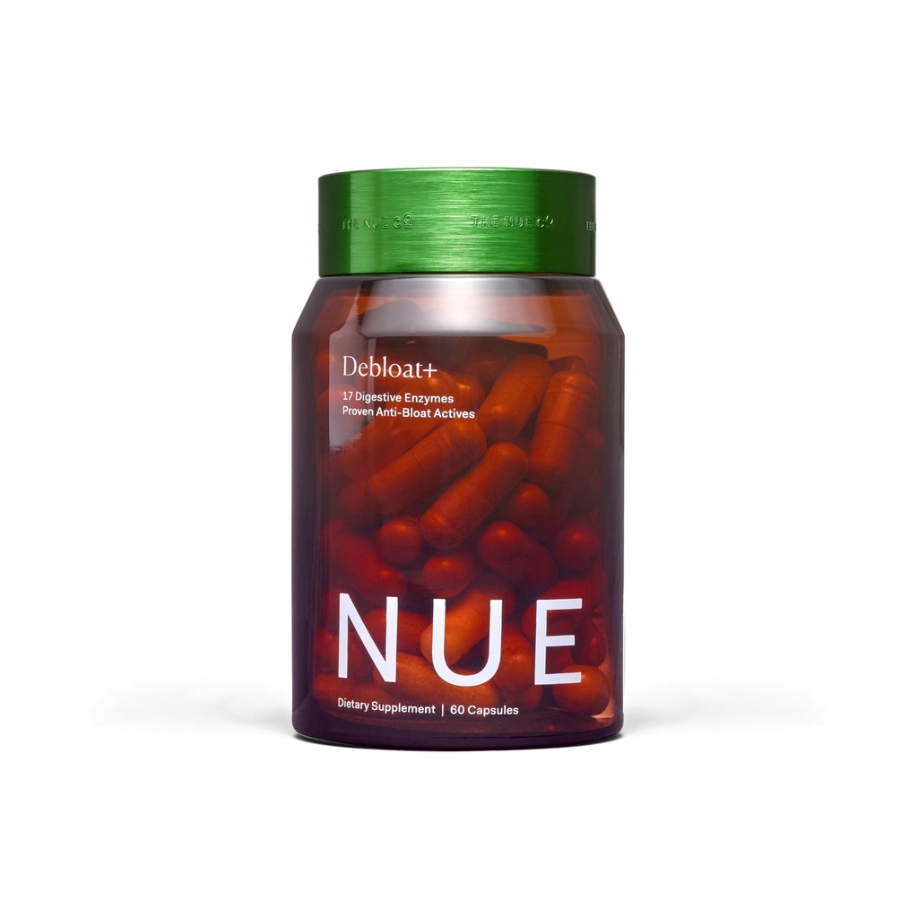 Nue Co. DEBLOAT+ Supplement, Bloating, Sotter Gass og buksmerter, Immunitetsstøtte, Forbedrer Gut helse, Vegan, Glutenfri, 60 kapsler
