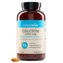 NatureWiki High-Purity, Natural Calcium 1250mg + vitamin D3 1000IU + organisk MCT kokosolje - Graviditet trygt + ikke-GMO - Absorpsjon vennlig, Glutenfri - 200 Softgels[100-dagers forsyning]
