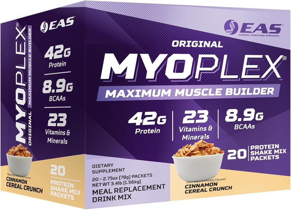 EAS Eksperimentell og anvendt vitenskap Original Myoplex Maksimal muskelbygger, Måltid Erstatning Protein Drink Blanding Kvalitet Protein Blande | 42g Protein | 20 Individual Packet (Cinnamon Cereal Crunch)