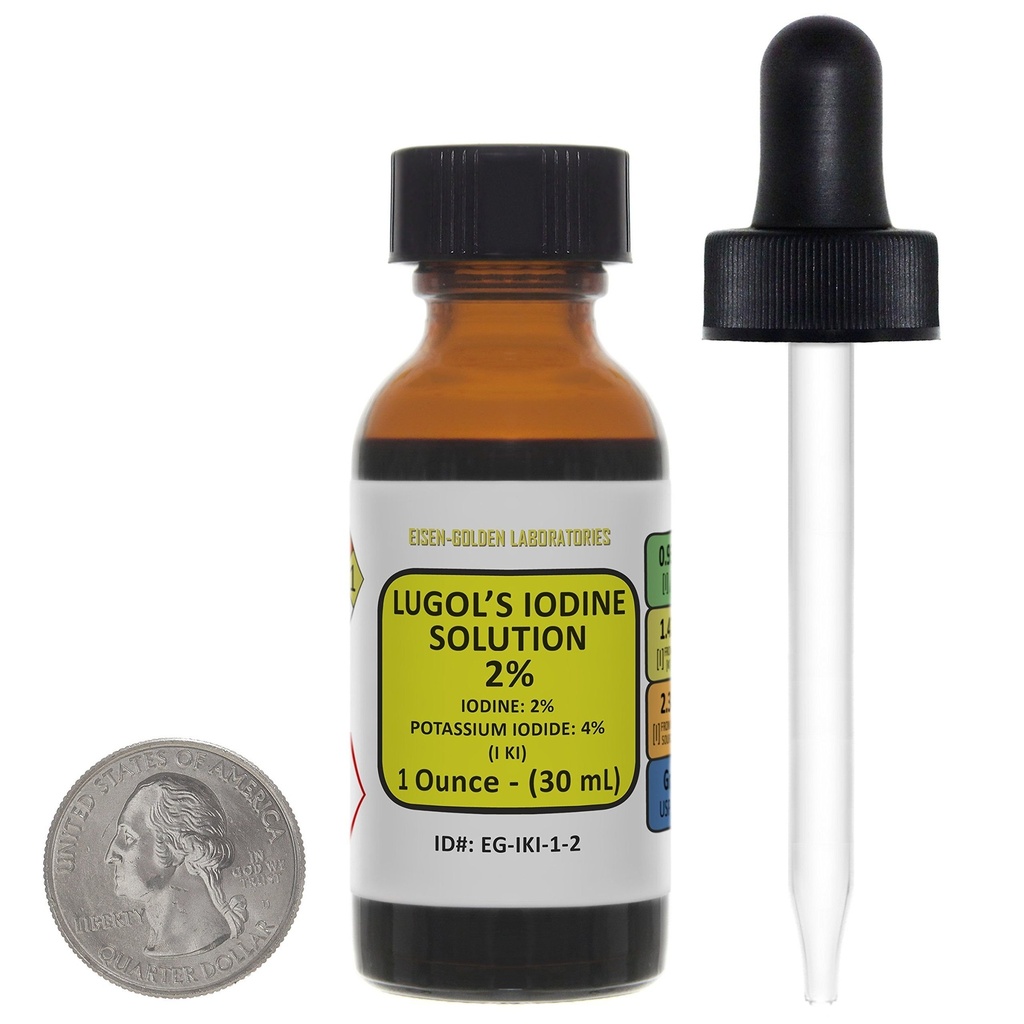 Lugol iodin / 2% løsning / 1 Oz i en Amber Glass flaske / gratis dropper