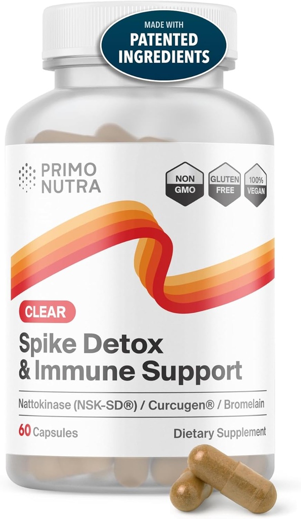 Spike Detox Supplement med merkede Nattokinase (NSK-SD), Bromelain, Branded Curcumin 500mg (Curcugen) og Molekylær hydrogen - Potent Utenlandsk proteinrense