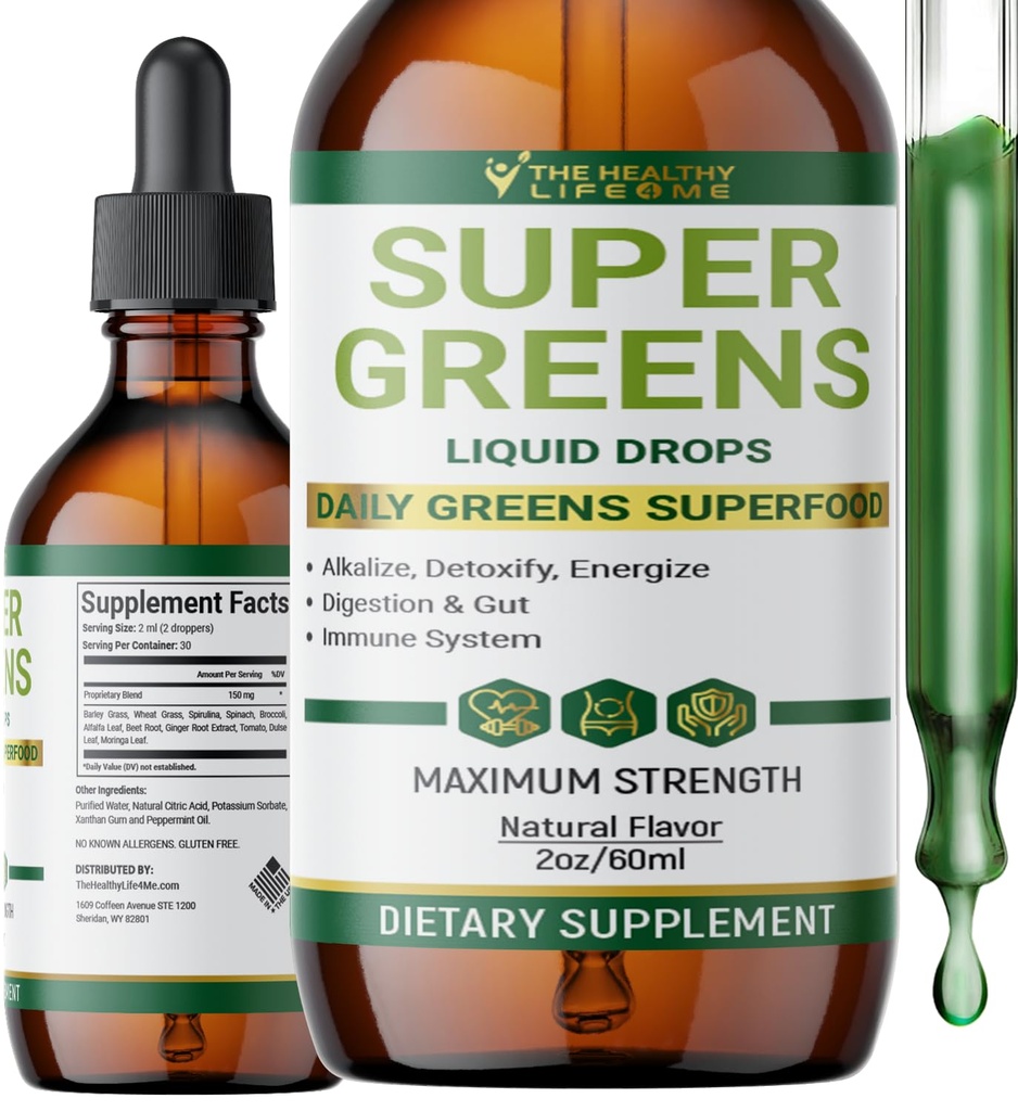 Væske Super Greens Dråber | Kraftige antioksidanter | Immunstøtte | Digestive Helse | Peppermynt Flavor | ved det sunne livet for meg | 2oz - 30 dagers forsyning