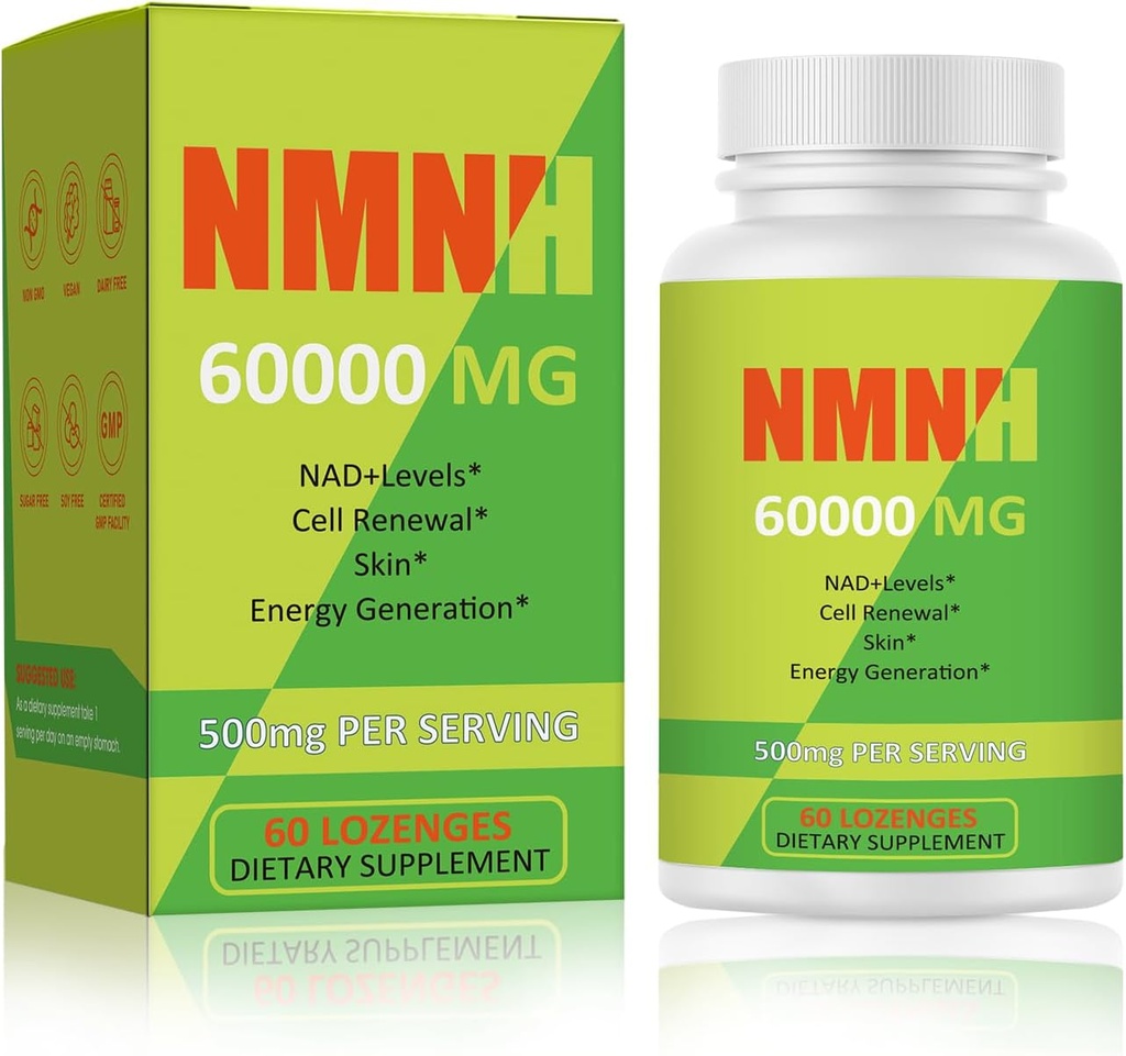 NMNH 500mg (Dihydronotinamid Mononucleot), NMN Supplement Alternativ med NR, TMG, Resveratrol, COQ10, NAD Supplement, Energi, Boost NAD+ Nivåer, 60 kapsler