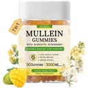 Mullein Gummies med 3600 mg Mullein Leaf Extract, 7 i 1 for Lung Cleanse, Responsiv Lung Helse, Immun Booster, Elderbær, Quercetin, Bromelain, Vitamin C & D3, Ingen sukker, for voksne, Vegan, 90 greve