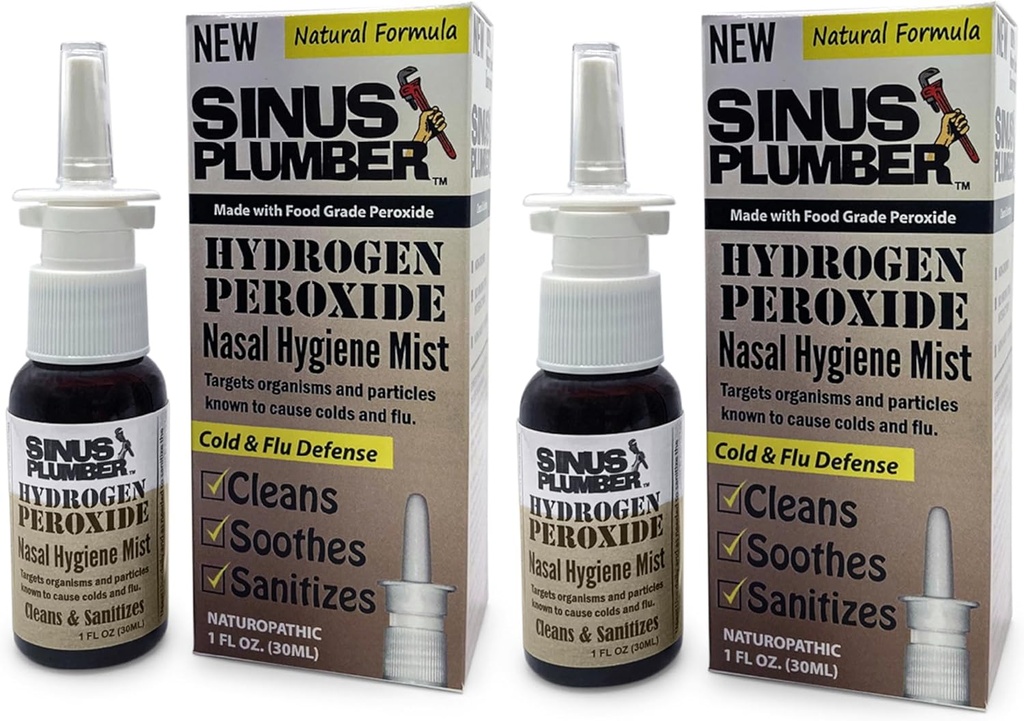 Sinus Plumber Hydrogen Peroksyd Nasal Spray 2 pakke - nøytraliserer luftbårne partikler for Nasal Hygiene og immunkold Forsvar