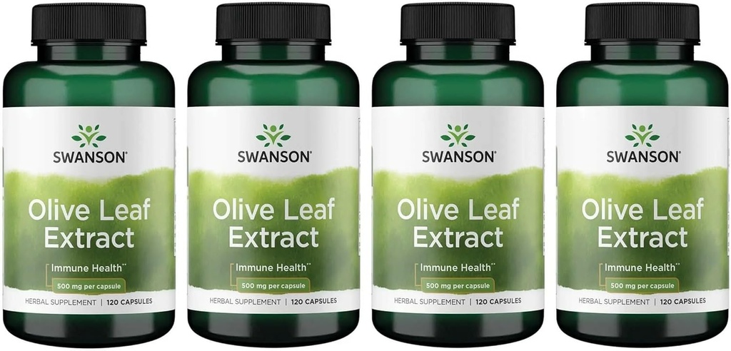Swanson Olive Leaf Extract Kapsler med 20% Oleuropein - (120 Kapsler, 500 mg Hver) 4 Flasker