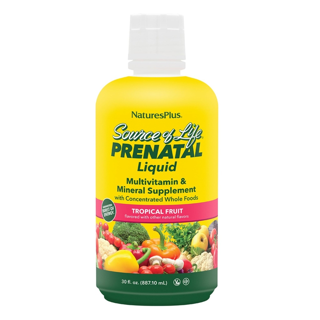 Natures Plus Kilde til livsprenatal flytende, tropisk frukt - 30 fl oz - Multivitamin & Mineral Supplement - ernæringsmessig støtte under svangerskapet - Glutenfri, vegetarisk - 30 serveringer