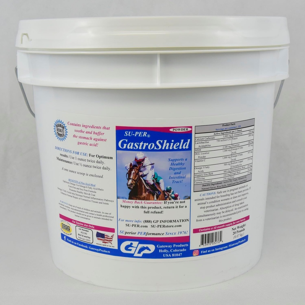 SU-PER GastroShield Equine Probiotika pulver - Horse Digestion Supplement for gastrisk helse - støtter sunn digestion og intestinal Tract - 20 pund, 10 måneders forsyning