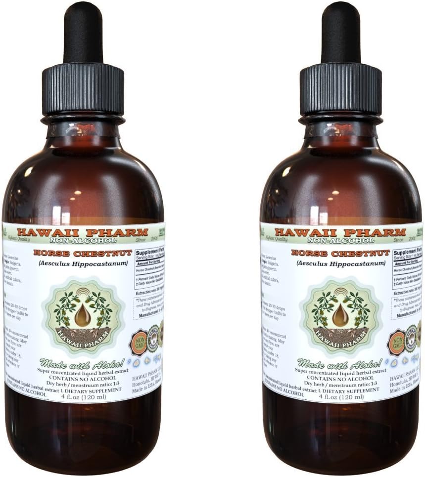 Hest Chestnut alkohol-fri flytende ekstrakt, organisk hest kastanje (Aesculus hippocastanum) tørket Nut Glyceritt Hawaii Pharm Naturlig Herbal Supplement 2x4 oz